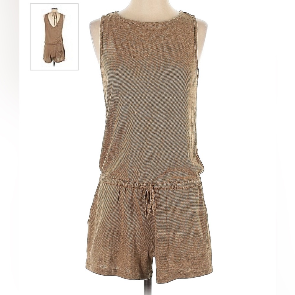 Prana Cinched Waist Grey and White striped Romper Womens Large